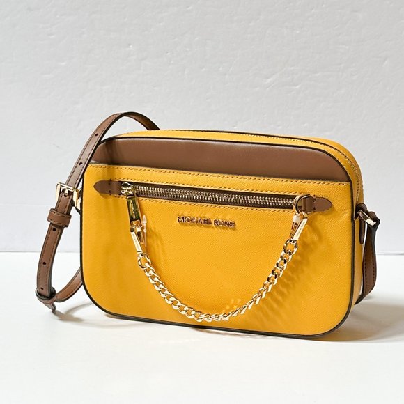 Michael Kors Jet Set East West Chain Shoulder Crossbody Bag Jasmine Yellow/Brown - Picture 3 of 9